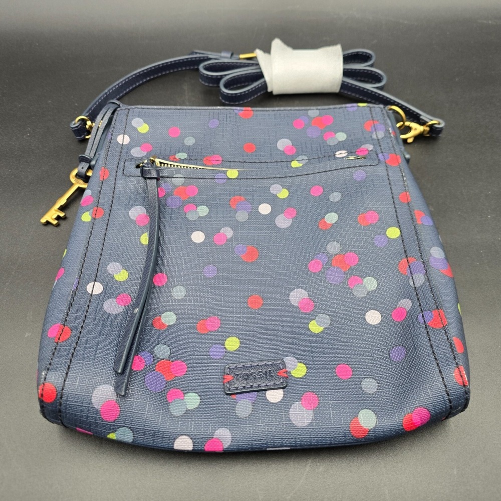 Fossil Purse Emma Navy Polka Dot Fiesta Coated Canvas Crossbody Bag
